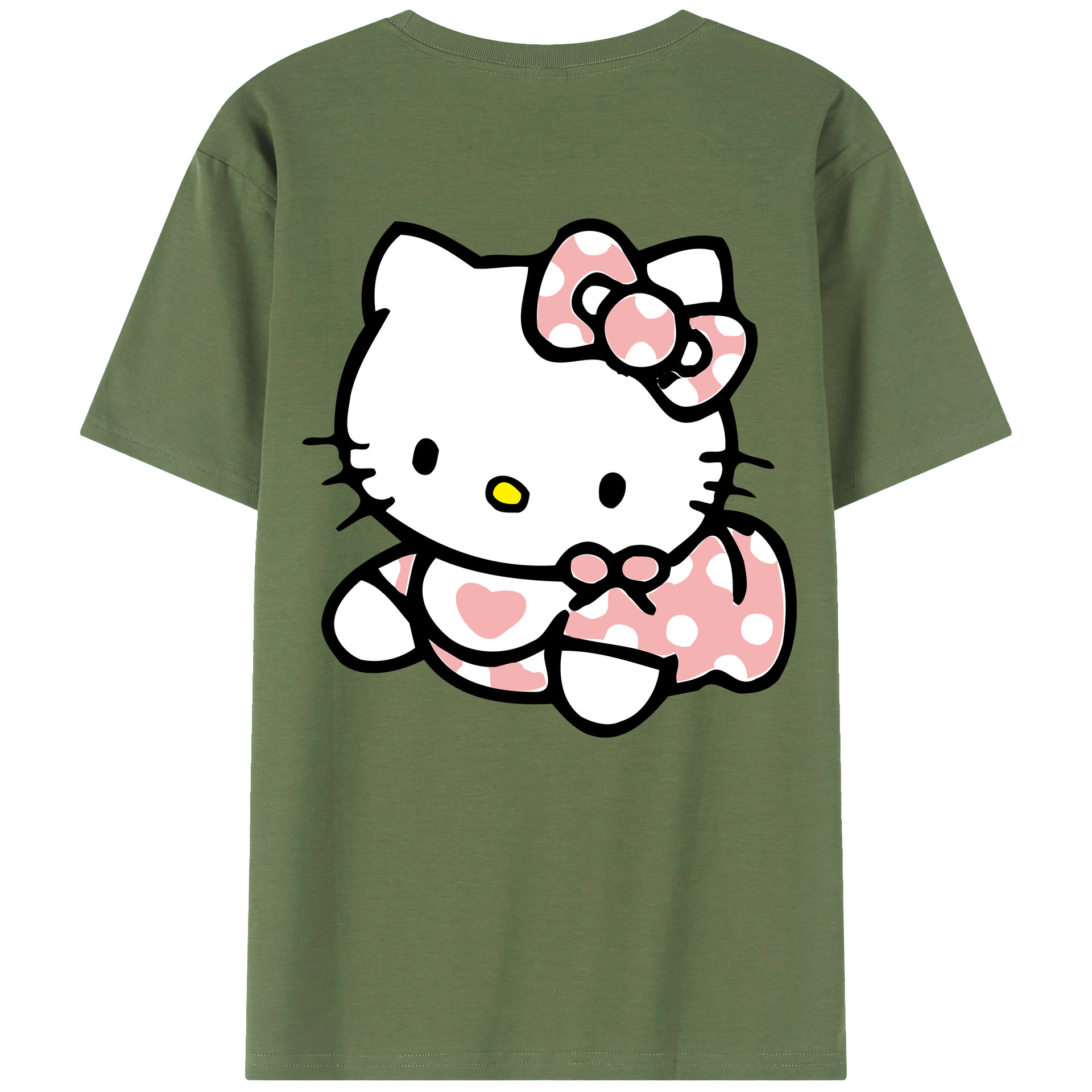 （画像用） Hello Kitty ハローキティ 綿100％ メンズ半袖Tシャツ（バックプリント） 通気性